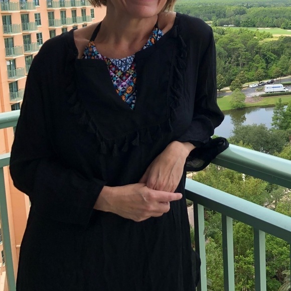 Merona Black Beach Cover Up - Fringe Accent Lightweight - Picture 5 of 10